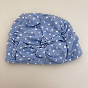 Janie and Jack Blue with White Polka Dots Bow Swim Cap Baby Girls SZ 6-12 Months